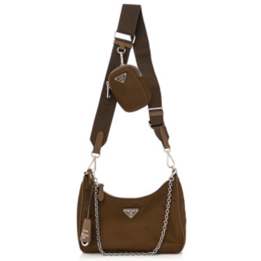 Prada Tessuto Nylon Saffiano Re-Edition 2005 Shoulder Bag: Color--Cacao